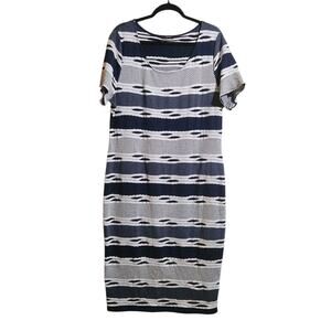 Soprano Blue White Striped Short Sleeve Shift Dress Midi Plus Sz 3X Sexy Stretch